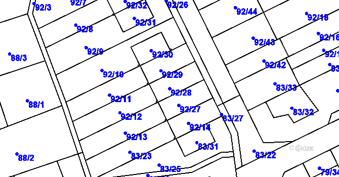 Parcela st. 92/28 v KÚ Nemilany, Katastrální mapa