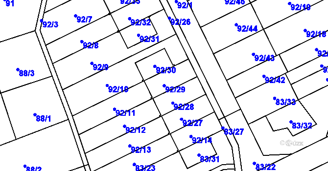 Parcela st. 92/29 v KÚ Nemilany, Katastrální mapa