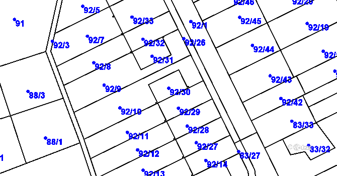 Parcela st. 92/30 v KÚ Nemilany, Katastrální mapa