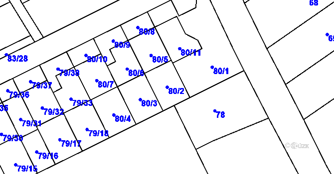 Parcela st. 80/2 v KÚ Nemilany, Katastrální mapa