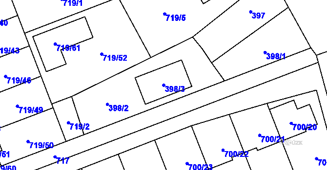 Parcela st. 398/3 v KÚ Nemilany, Katastrální mapa