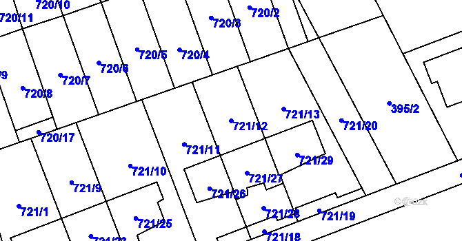Parcela st. 721/12 v KÚ Nemilany, Katastrální mapa
