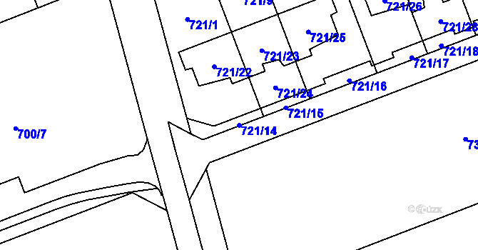Parcela st. 721/14 v KÚ Nemilany, Katastrální mapa