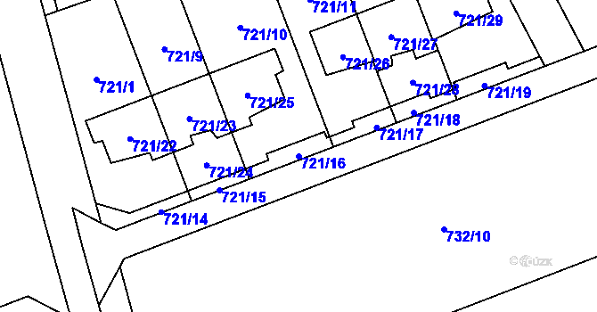 Parcela st. 721/16 v KÚ Nemilany, Katastrální mapa