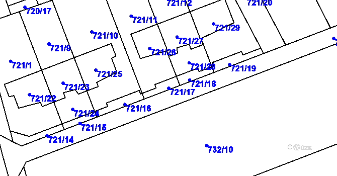 Parcela st. 721/17 v KÚ Nemilany, Katastrální mapa