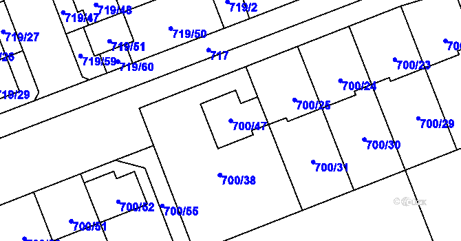Parcela st. 700/47 v KÚ Nemilany, Katastrální mapa