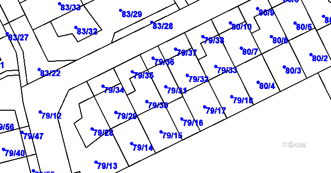 Parcela st. 79/31 v KÚ Nemilany, Katastrální mapa