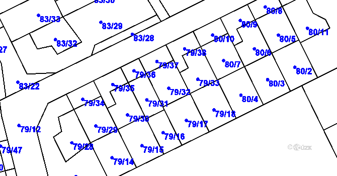 Parcela st. 79/32 v KÚ Nemilany, Katastrální mapa