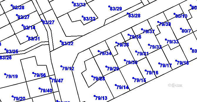 Parcela st. 79/34 v KÚ Nemilany, Katastrální mapa