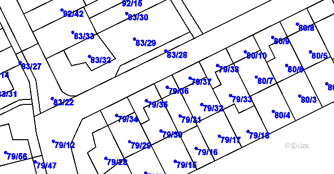 Parcela st. 79/36 v KÚ Nemilany, Katastrální mapa