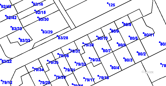 Parcela st. 79/38 v KÚ Nemilany, Katastrální mapa