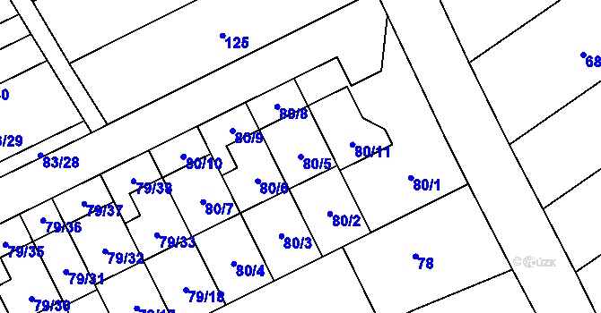 Parcela st. 80/5 v KÚ Nemilany, Katastrální mapa