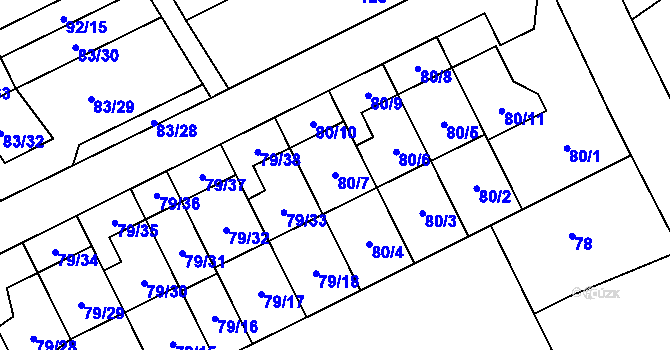 Parcela st. 80/7 v KÚ Nemilany, Katastrální mapa
