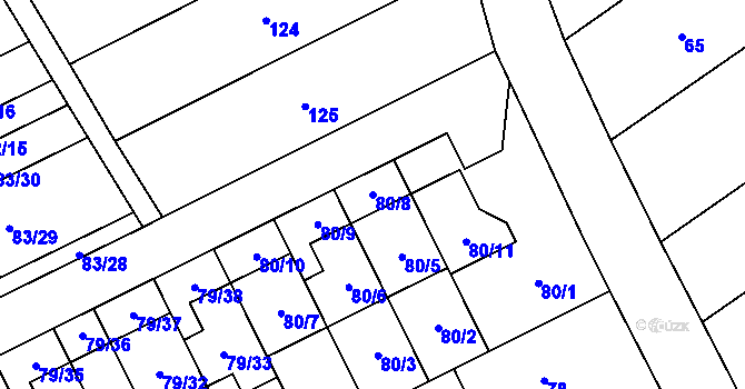 Parcela st. 80/8 v KÚ Nemilany, Katastrální mapa