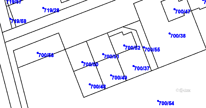 Parcela st. 700/51 v KÚ Nemilany, Katastrální mapa