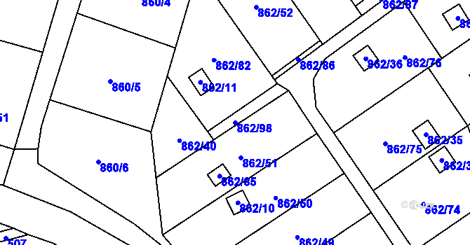 Parcela st. 862/98 v KÚ Nemilany, Katastrální mapa