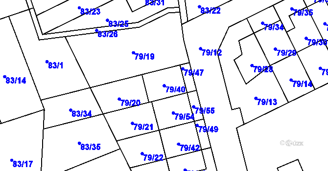 Parcela st. 79/40 v KÚ Nemilany, Katastrální mapa