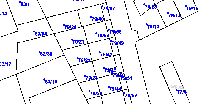 Parcela st. 79/42 v KÚ Nemilany, Katastrální mapa