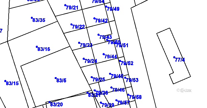 Parcela st. 79/44 v KÚ Nemilany, Katastrální mapa
