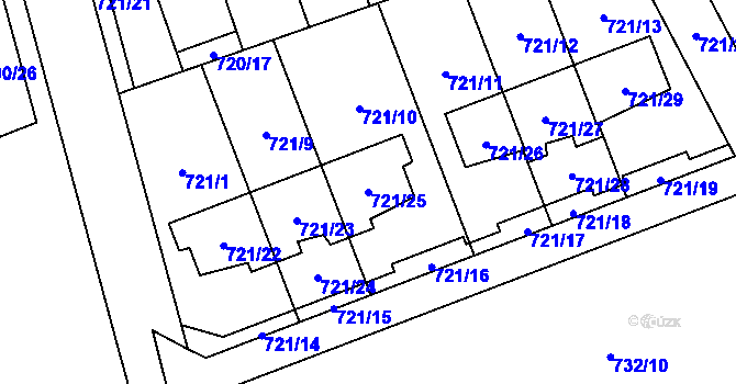 Parcela st. 721/25 v KÚ Nemilany, Katastrální mapa