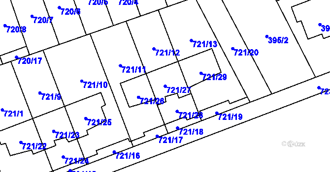 Parcela st. 721/27 v KÚ Nemilany, Katastrální mapa