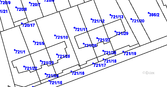 Parcela st. 721/26 v KÚ Nemilany, Katastrální mapa
