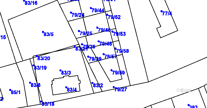 Parcela st. 79/57 v KÚ Nemilany, Katastrální mapa
