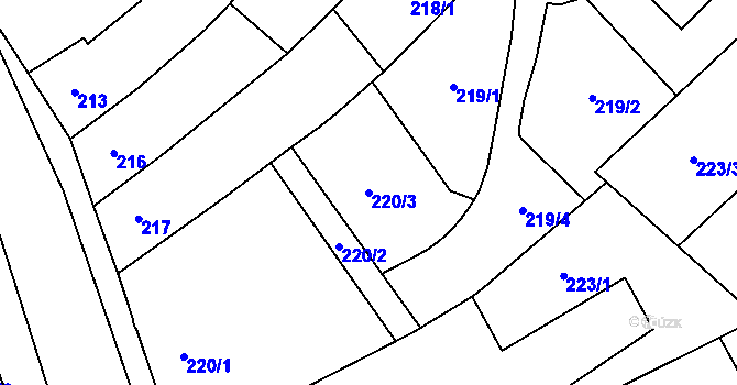Parcela st. 220/3 v KÚ Nemilany, Katastrální mapa