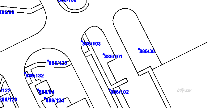 Parcela st. 886/101 v KÚ Nemilany, Katastrální mapa
