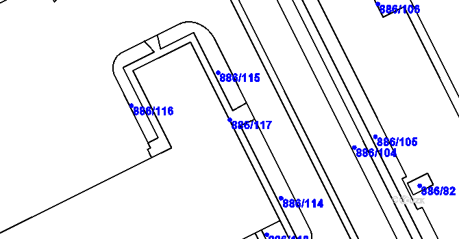 Parcela st. 886/117 v KÚ Nemilany, Katastrální mapa