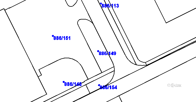 Parcela st. 886/149 v KÚ Nemilany, Katastrální mapa