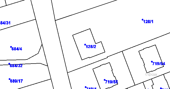 Parcela st. 128/2 v KÚ Nemilany, Katastrální mapa