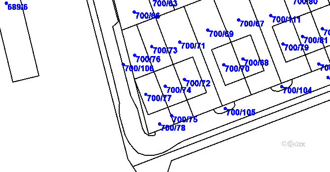 Parcela st. 700/74 v KÚ Nemilany, Katastrální mapa