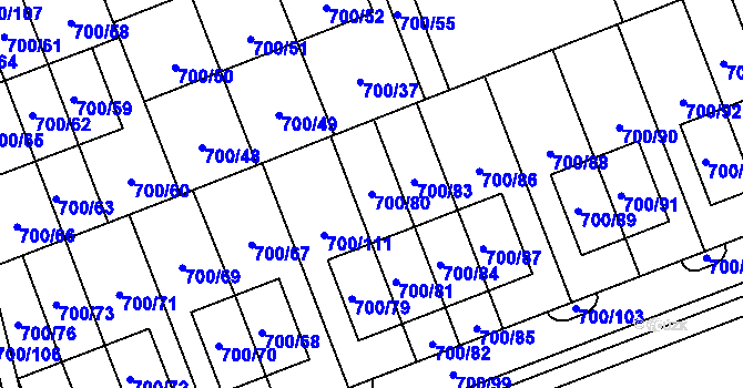Parcela st. 700/80 v KÚ Nemilany, Katastrální mapa