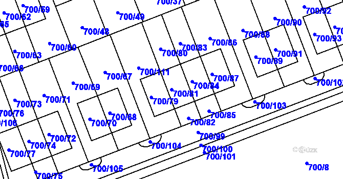 Parcela st. 700/81 v KÚ Nemilany, Katastrální mapa