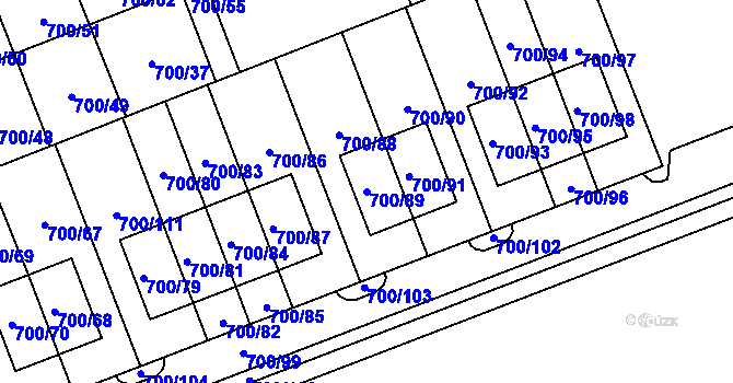 Parcela st. 700/89 v KÚ Nemilany, Katastrální mapa