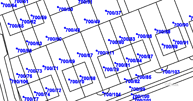 Parcela st. 700/111 v KÚ Nemilany, Katastrální mapa