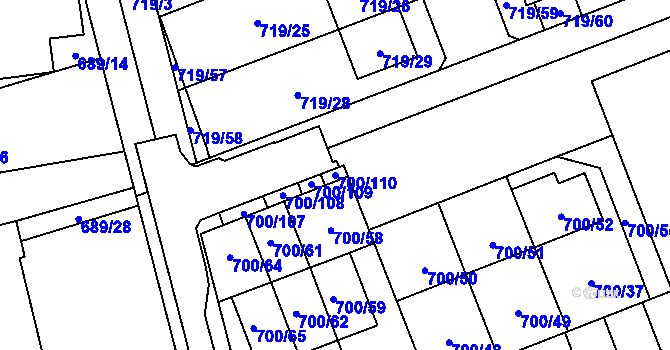 Parcela st. 700/110 v KÚ Nemilany, Katastrální mapa