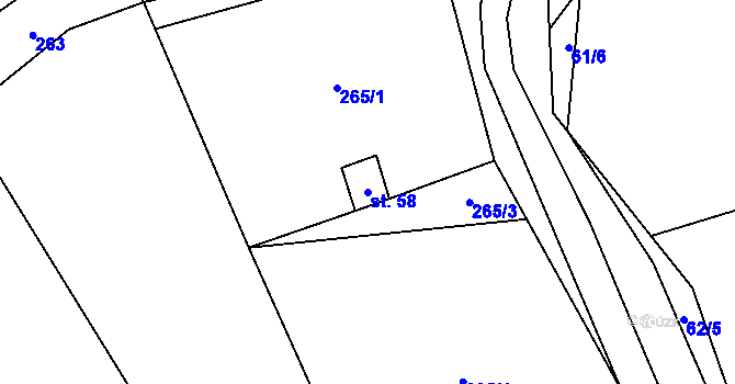 Parcela st. 58 v KÚ Lupěné, Katastrální mapa