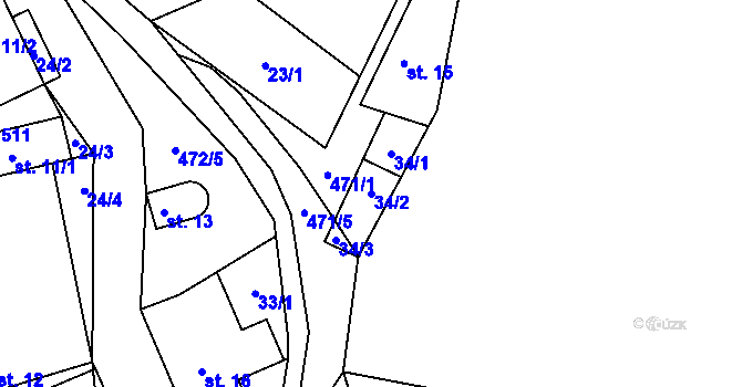 Parcela st. 34/2 v KÚ Lupěné, Katastrální mapa