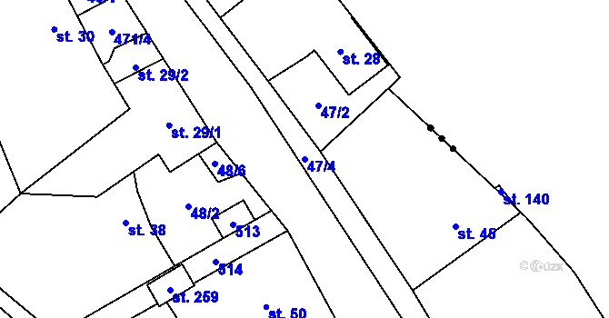Parcela st. 47/4 v KÚ Lupěné, Katastrální mapa