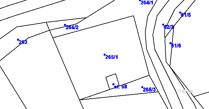 Parcela st. 265/1 v KÚ Lupěné, Katastrální mapa