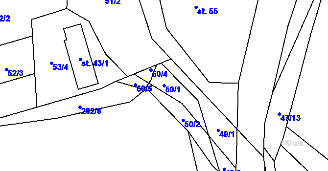 Parcela st. 50/1 v KÚ Lupěné, Katastrální mapa