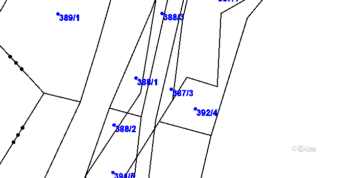 Parcela st. 387/3 v KÚ Lupěné, Katastrální mapa