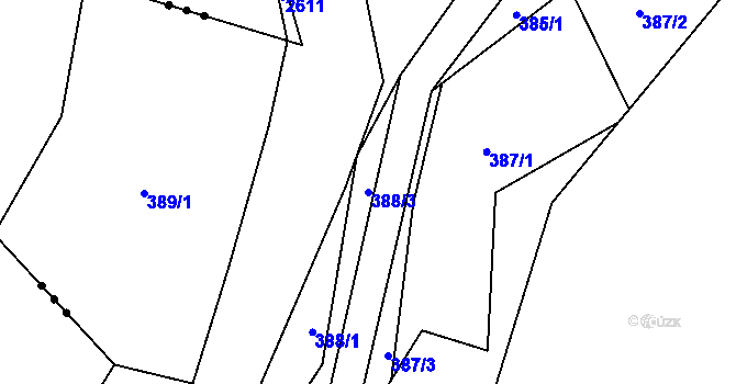 Parcela st. 388/3 v KÚ Lupěné, Katastrální mapa