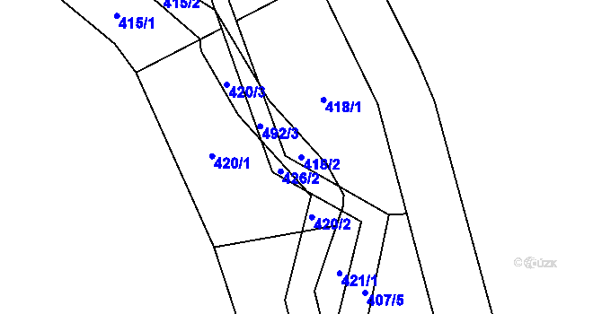 Parcela st. 418/2 v KÚ Lupěné, Katastrální mapa