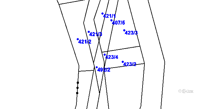 Parcela st. 423/4 v KÚ Lupěné, Katastrální mapa