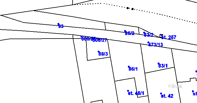 Parcela st. 88/3 v KÚ Lupěné, Katastrální mapa