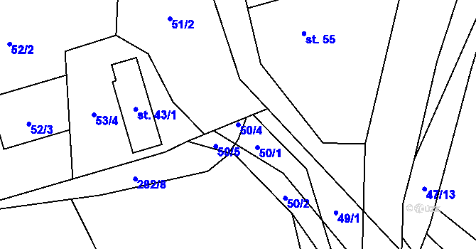 Parcela st. 50/4 v KÚ Lupěné, Katastrální mapa