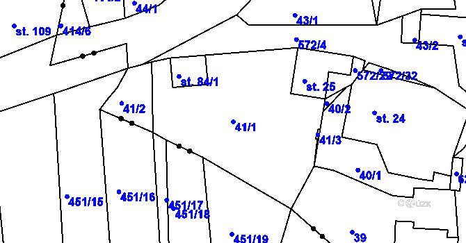Parcela st. 41/1 v KÚ Nemile, Katastrální mapa